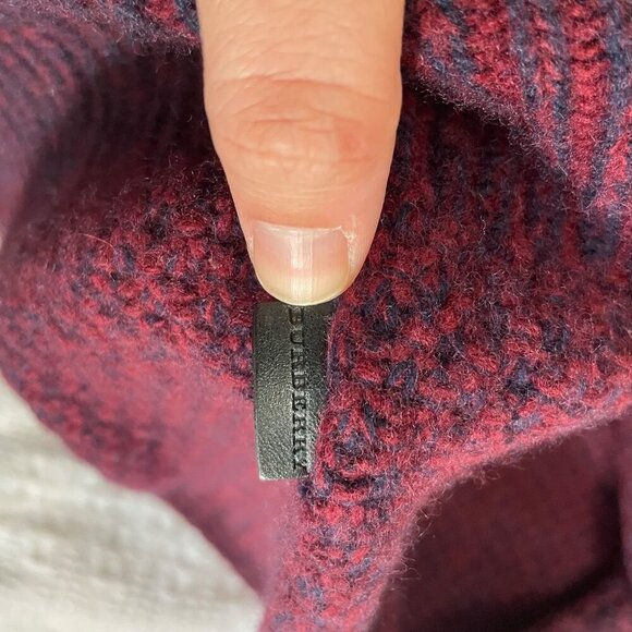 Burberry Shawl Collar Red Blue Wool Cashmere Sweater Size M Long Sleeve - Picture 7 of 8